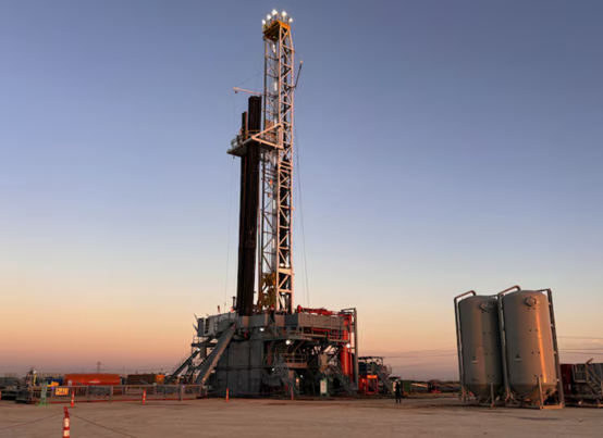 An automated oil drilling rig operated by ExxonMobil in Midland, Texas