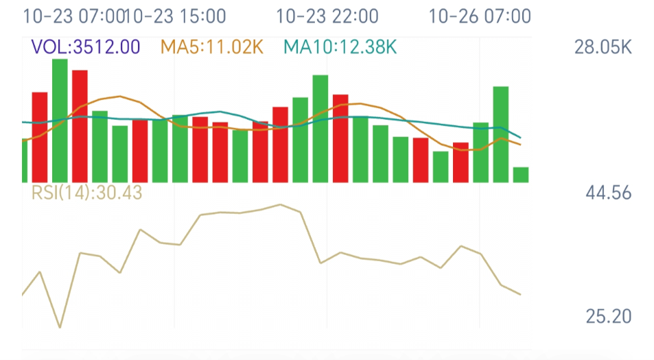 黃金1小時VOL成交量與RSI(14